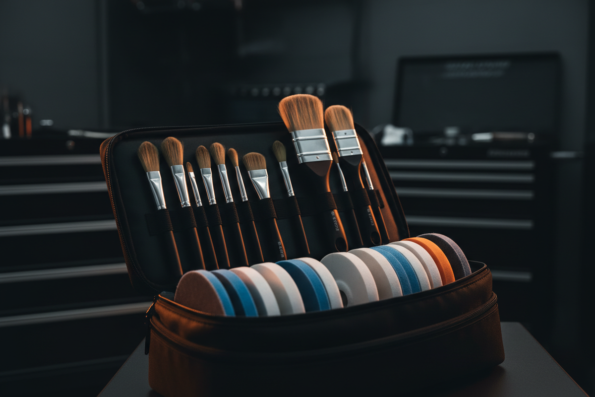 Brosses detailing dans sac de rangement premium