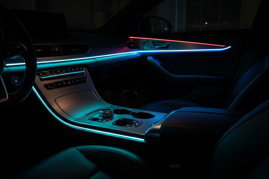 Gros plan LED RGB fibre optique intérieur voiture - CarMood