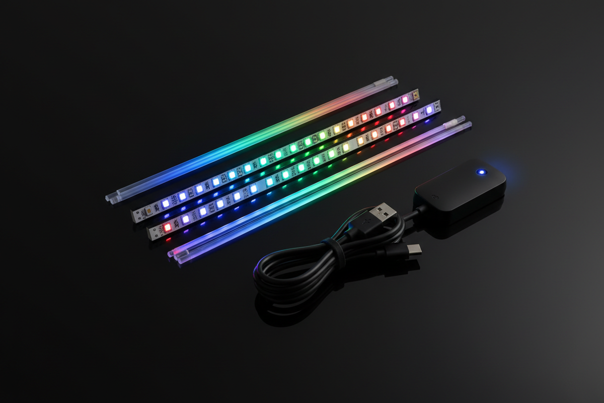 Kit LED RGB composants fibre optique fond sombre - CarMood